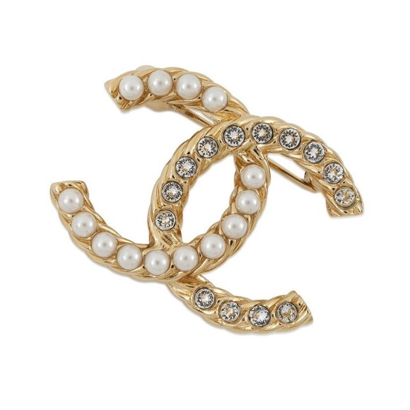 CHANEL CC Logo Brooch Metal/Rhinestone/Faux Pearl Gold - Picture 4 of 10